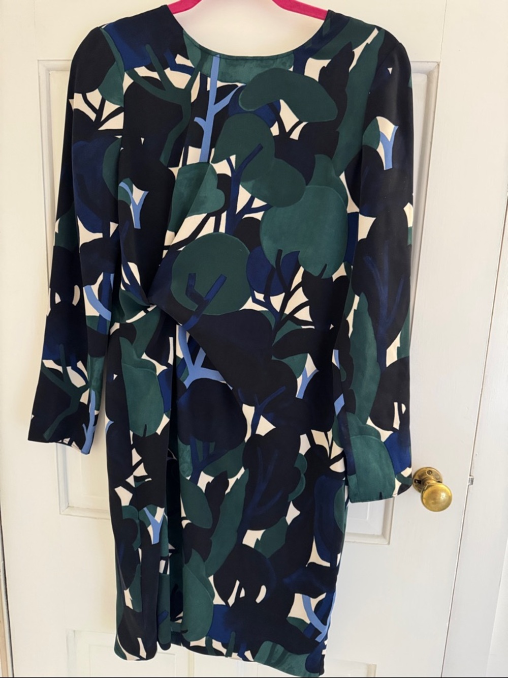 Ann Taylor Green Navy Black White Long Sleeve Floral Shift Dress
